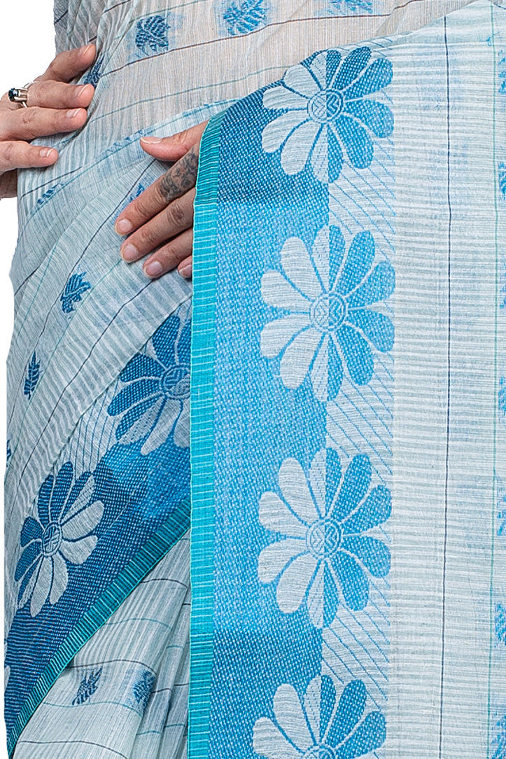 Sky Blue Pure Cotton KotkiTat Tant Saree (893)
